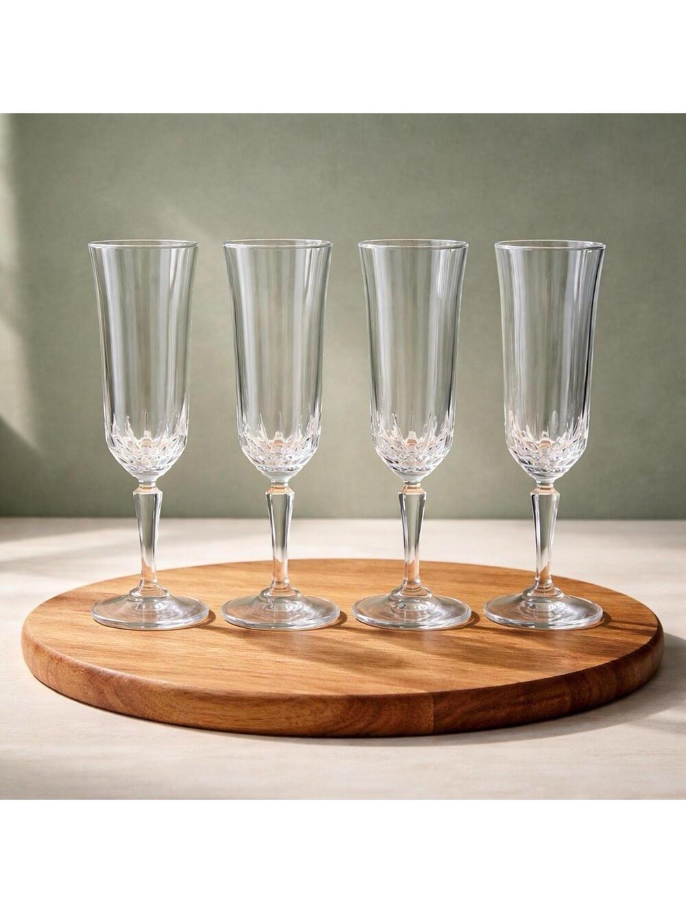 Set of 4 Clear Cut Crystal Champagne F lute      8 1/2 Inches Tall